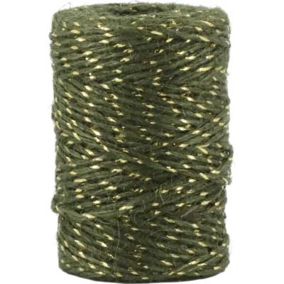 Chic Antique Jutový provázek 50 m – Olive / Gold thread, zelená barva