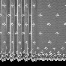 Českomoravská textilní žakárová záclona V127 vyšívané větvičky, s bordurou, bílá, výška 250cm (v metráži)