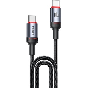 Yesido Кабел за данни - Yesido CA183 - Type-C → Type-C, fast charge 60W, 3A, 480Mbps, алуминий, 2m - Черен