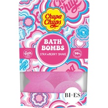 BI-ES Kids Chupa Chups Bath bombs strawberry - šumivé koule do koupele s vůní jahody, 6x55 g