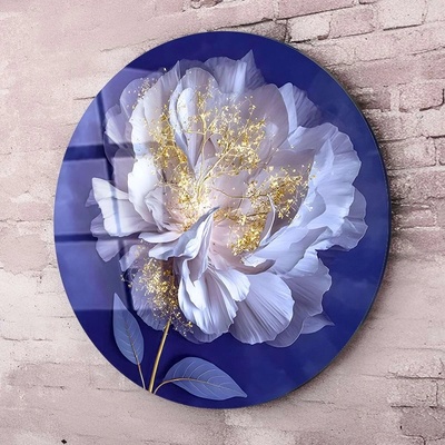 Art gift Кръгло стъклено пано - Бяла флорална елегантност