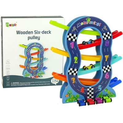LEAN Toys Dřevěná skluzavka pro autíčka, 6 úrovní, s čísly