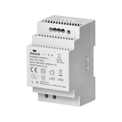 Napájecí zdroj na lištu DIN 24VDC, 2,5A, 60W, šířka 3 moduly
