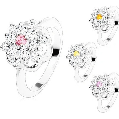 Šperky eshop Zářivý prsten s lesklými rameny broušené barevné zirkony kontura květu S16.01 Světle fialová