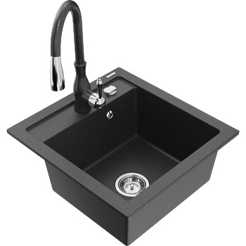 Mexen Vito гранитна мивка с 1 отделение и кухненски смесител Savita, черна на пръски - 6503-76-672601-76 (6503-76-672601-76)
