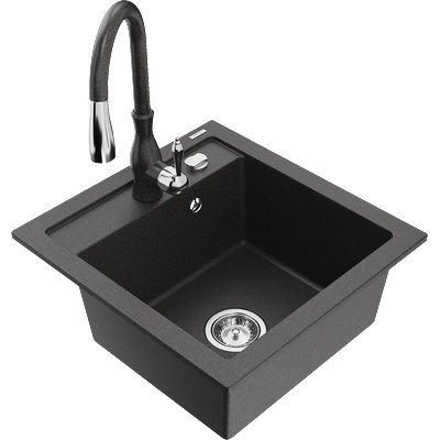Mexen Vito гранитна мивка с 1 отделение и кухненски смесител Savita, черна на пръски - 6503-76-672601-76 (6503-76-672601-76)