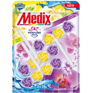 Medix Ароматизатор за тоалетна Medix Perfume Duet Fruits & Orchid, 55 g, 3 броя (Perfume Duet Fruits & Orchid)
