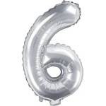 Party Deco Фолиев Балон Цифра, Сребърно - 35см - 6 (fb10m-6-018)
