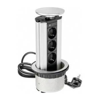 GTV Recessed desk looler 100mm, 3x schuko (silver)