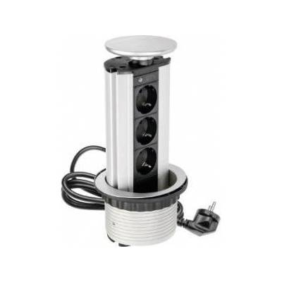 GTV Recessed desk looler 100mm, 3x schuko (silver)