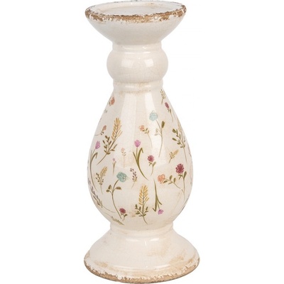 Béžový keramický svícen s kvítky Floral Cartoon L - Ø 14*32 cm - Clayre & Eef