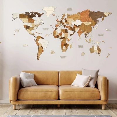 Nástěnná dřevěná 2D mapa světa Velikost: MEGA - 300 x 150 cm