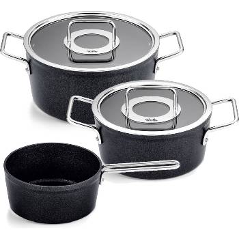 Fissler Set cratita Fissler Adamant/aluminiu, 3 bucati, acoperita cu capac de sticla, antiaderenta (1 cratita, 1 caserola, 1 cratita) - inductie (156-115-03-000/0)