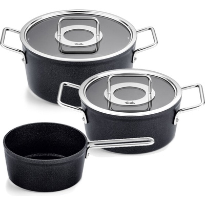 Fissler Set cratita Fissler Adamant/aluminiu, 3 bucati, acoperita cu capac de sticla, antiaderenta (1 cratita, 1 caserola, 1 cratita) - inductie (156-115-03-000/0)