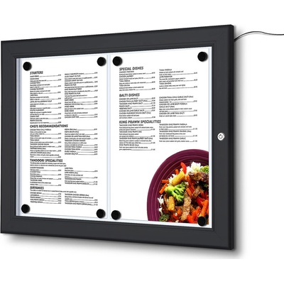 Jansen Display Čierna Menu vitrína 2 x A4 osvetlená 505 x 377 mm