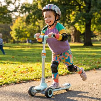 Pepita Striky 2в1 сгъваем детски скутер със седалка и LED светлини - синьо-сиво (MS-KK808A-blue-grey)