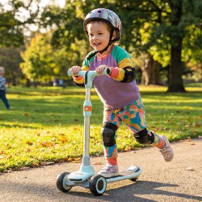 Pepita Striky 2в1 сгъваем детски скутер със седалка и LED светлини - синьо-сиво (MS-KK808A-blue-grey)