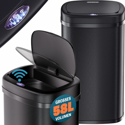 ZahradnyNabytok.org - Bezdotykový hranatý odpadkový kôš s USB 58 l - čierny