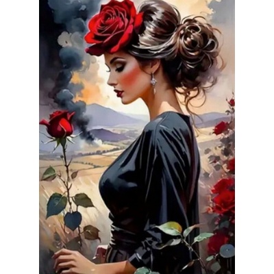 Norimpex Diamantový obrázek malování 30 x 40 cm Profil dámy s růžemi – Zbozi.Blesk.cz