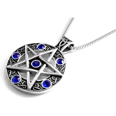 Steel Jewelry Náhrdelník pentagram s modrými krystalky z chirurgické oceli NH171038