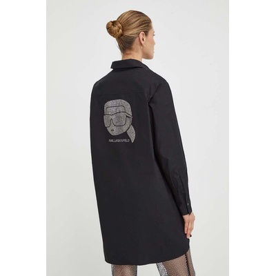 KARL LAGERFELD Памучна риза Karl Lagerfeld дамска в черно със свободна кройка с класическа яка (240W1609)