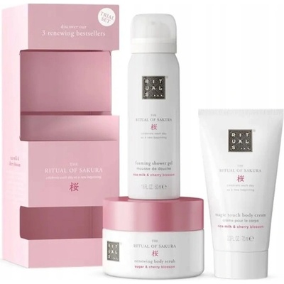 RITUALS Trial Set Sakura sprchový gel The Ritual of Sakura 50 ml +Vyrovnávací tělový krém The Ritual of Sakura 70 ml +tělový peeling The Ritual of Sakura 125 g dárková sada – Zboží Dáma