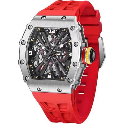 Pagani Мъжки часовник Pagani Design NULL EX, Сребрист / Червен (PD-1738-RED-SILVER)