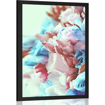 Plakát různobarevná kytice růží - 60x90 black