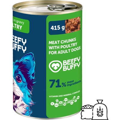 Beefy Buffy Mäsové hydinové kúsky v šťave 415 g