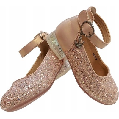 Balerínky polobotky elegantní brokát korunka růžové