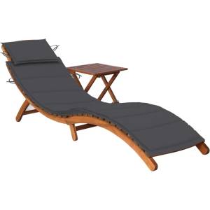 vidaXL Градински шезлонг с масичка и шалте, акациево дърво масив (3061587)