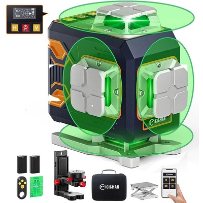 uni Нивелир лазерен с 16 зелени линии 4D, CIGMAN CM-S02, 30/50 м, Bluetooth, LCD дисплей (UNI-01012814)