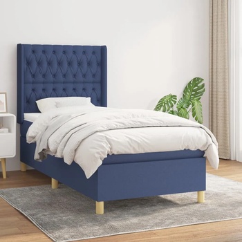 vidaXL Боксспринг легло с матрак, синя, 90x190 см, плат (3132199)