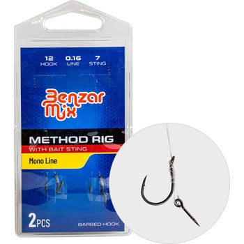 Benzar Mix METHOD NAVIAZANÝ HÁČIK NA MONOFILOVOM VLASCI + 7 mm nástrahový tŕň s protihrotom veľ.12 2 ks