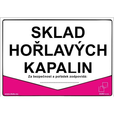 DUKO SKLAD HOŘLAVÝCH KAPALIN Formát: 210 x 148 mm, Materiál: samolepící vinylová fólie