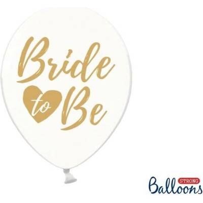 PartyDeco Balonek latex průhledný nápis Bride to Be zlatý 30 cm