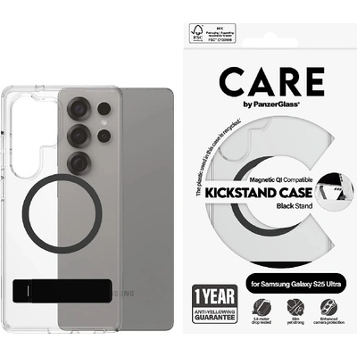 Panzer Калъф CARE - Kickstand, Galaxy S25 Ultra, Black Qi, прозрачен (5715685016509)