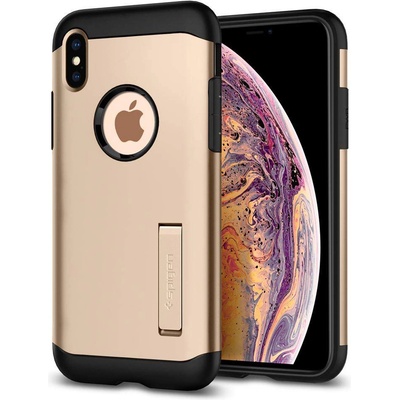 Spigen Slim Armor Case - хибриден кейс с поставка и най-висока степен на защита за iPhone XS Max (златист)