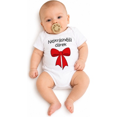 Body krátký rukáv s vtipným textem Baby Nellys Nejkrásnější dárek bílé