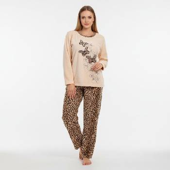 Пухкава пижама в бежов цвят с леопардов принт и пеперуди