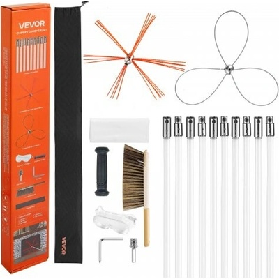 Vevor Sada na čištění komínů kartáč na komín s maximální prodloužitelnou délkou 10 m, zametač komínů s dvojitými kartáčovými hlavicemi, kartáčem a ochrannými brýlemi, nástroj na čištění krbů pro čtv – Zboží Dáma