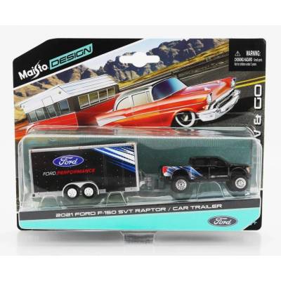 Maisto Ford USA F150 Svt Raptor Pickup With Car Transporter Trailer 2021 Black 1:64