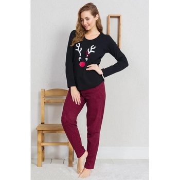 Image 1 of Дамска пижама в черно с муцунка на елен и панделка