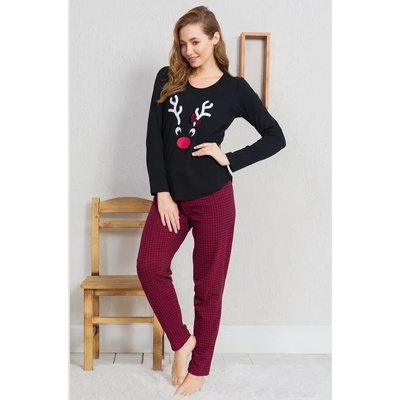 Дамска пижама в черно с муцунка на елен и панделка