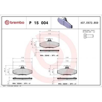 Sada brzdových platničiek kotúčovej brzdy BREMBO P 15 004 P 15 004