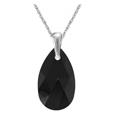 Swarovski Elements Pear stříbrný (přívěsek + řetízek) černá slzička, kapka 54031.3 Jet černá