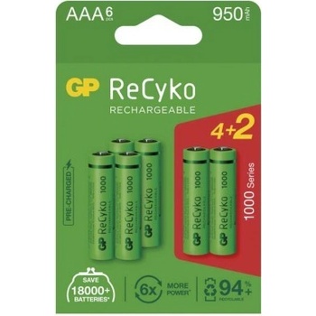 GP Batteries Nabíjecí baterie GP ReCyko 1000 AAA HR03 6 ks