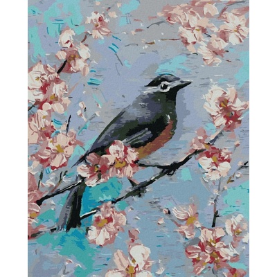 Zuty Malování Podle Čísel Ptáček Na Třešni 80 x 100 Cm Plátno 8596530073826