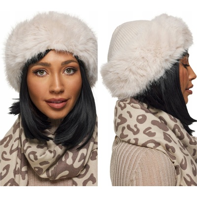 Fashionweek Dámská zimní pletená čepice s kožíškem KARR110 Béžový