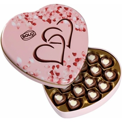 Bolci Heart pink tin box pralinky z mléčné čokolády ve tvaru srdce plech 240 g